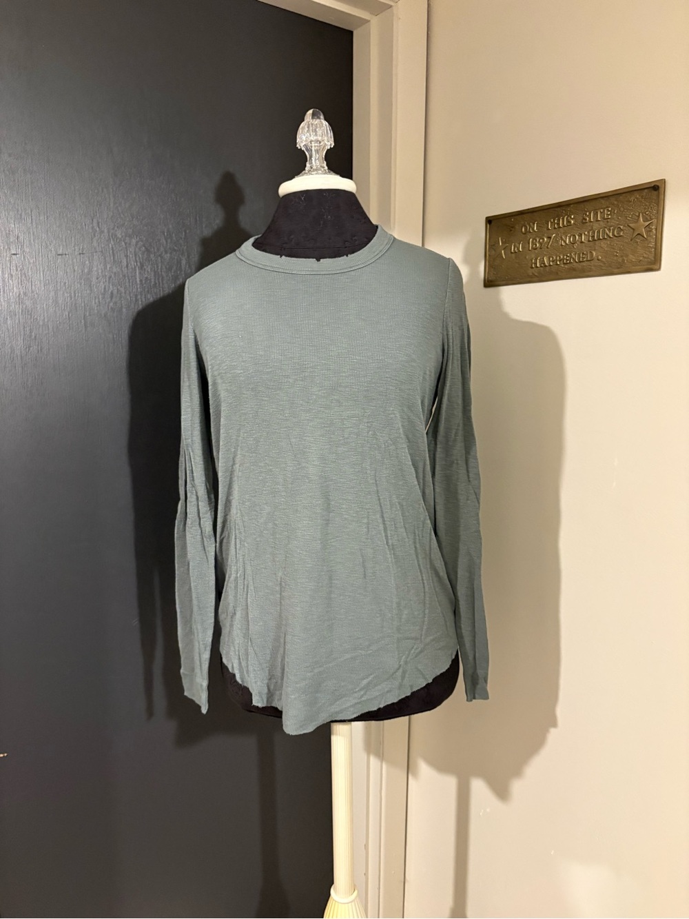 aerie Long Sleeve Crew Neck Distressed Real Soft Cotton Blend Sage Green Tee💜